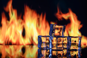 ice cubes on fire background for alcoholic cocktail 9