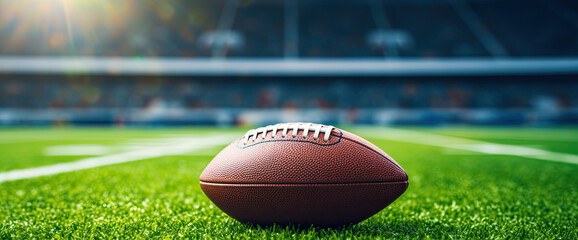 American football ball on a stadium pitch