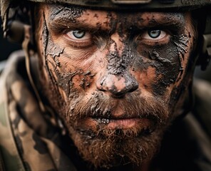 Soldier Camouflage Face Close Up