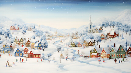 Winter wonderland background Christmas time painting. Generative AI