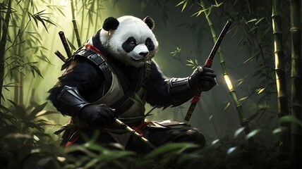 giant panda eating bamboo in the bamboo