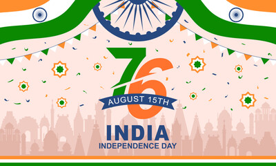 76th India Independence Day flat design background