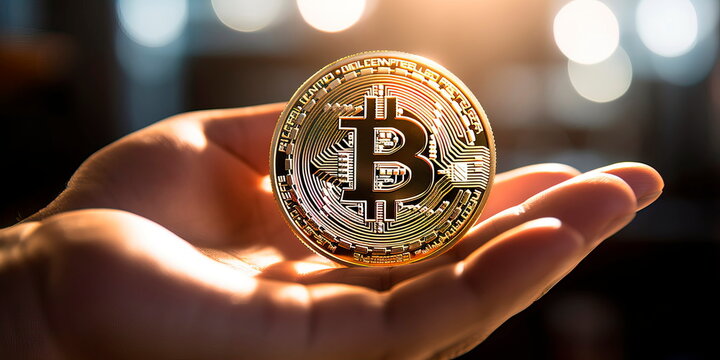 person holding a physical Bitcoin coin, emphasizing the tangible representation of a digital currency.