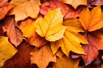 Naklejka na ściany i meble Autumn leaves, Fall season flora background. Red maple leaf close up