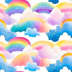 Rainbows seamless pattern watercolor bright texture