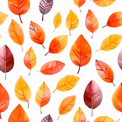 Autumn red and orange leaves pattern watercolor seamless pattern