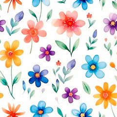 Colorful flowers seamless pattern watercolor texture  cute illustration party celebrate print