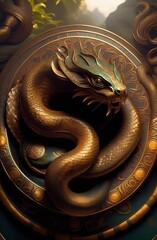 Naga - A serpent-like creature that is often depicted with the head of a human and the body of a serpent. Nagas are associated with water and are believed to be protectors of underground treasures
