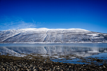 snowy nature water reflection