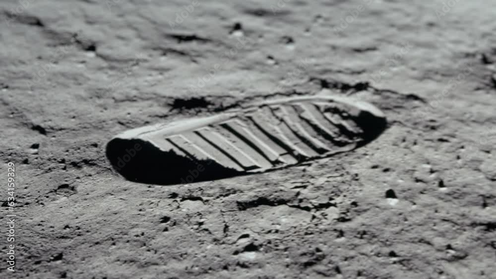 Wall mural lunar astronaut walking on the moon's surface and leaves a footprint in the lunar soil. 3d rendering
