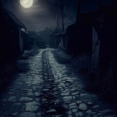 Fototapeta na wymiar deserted village alley with cobblestone pathways