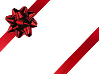 Vector realistic gift wrapping design with shiny red ribbons and bow isolated on transparent background