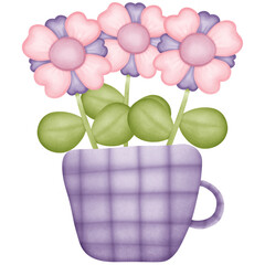 Flowers in cup isolated on transparent background 