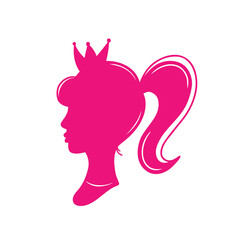 princess silhouette, doll with crown, amphas, portrait. Vector Illustration for backgrounds and packaging. Image can be used for greeting cards, posters and stickers. Isolated on white background.