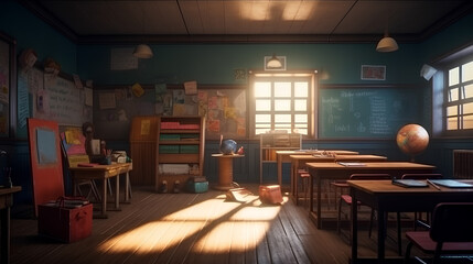 School classroom interior. AI