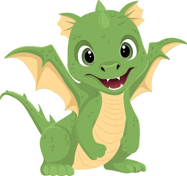 ute cartoon green baby dragon.Vector Illustration