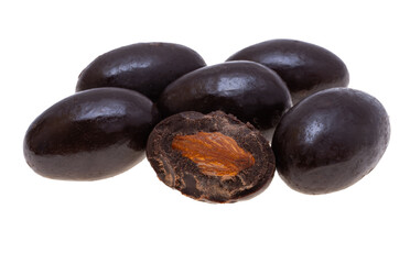 almonds in chocolate glaze isolated