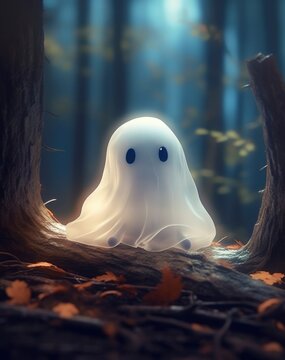 Photo of cute ghost in the autumn forest