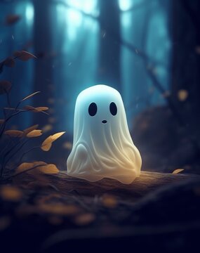 Photo of cute ghost in the autumn forest