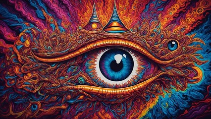 Psychedelic illuminate eye, psychedelic art, LSD and DMT