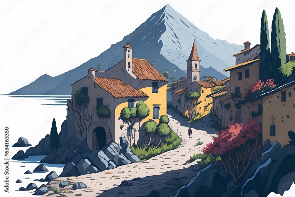 Wall mural South Italy city. AI generated illustration