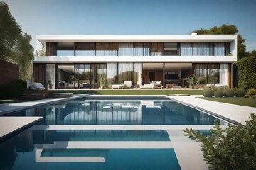 Fototapeta premium a front view of a beautiful contemporary house - AI Generative