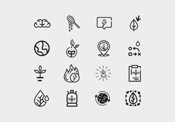 Natural and organic cosmetics vector line icons set. Skincare, no synthetic fragrance and colors, no animal testing. 