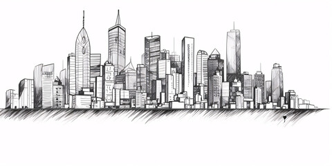 Fototapeta premium Cityscape Sketch, Sketch. Urban Architecture - Illustration on white background copy space