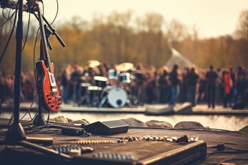 Rock concert in a large area with many visitors.