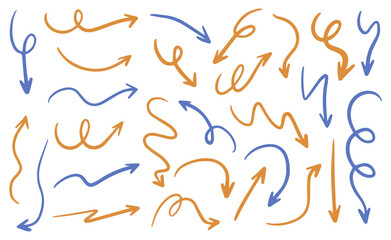 Set of vector arrows hand drawn. Arrows in doodle style.