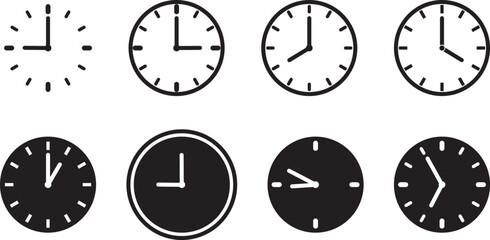 Clock icon set. Time clock icons collection. Line clocks symbol isolated on white 
background