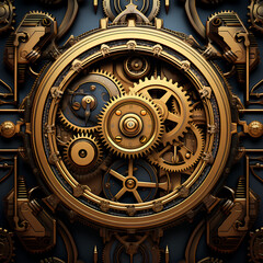 Fototapeta na wymiar Image of a Steampunk themed setting with highly detailed gears, cogs and metal elements