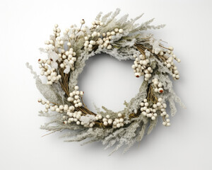 White foam wreath with greenery and berries Minimalist mockup for podium display or showcase. AI generation