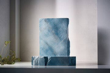 A mantle of blue hues providing a calming effect. Minimalist mockup for podium display or showcase. AI generation