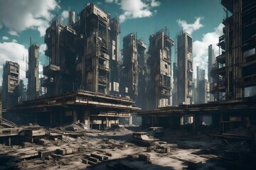 The landscape of a post-apocalyptic city with brutalist architecture - AI Generative