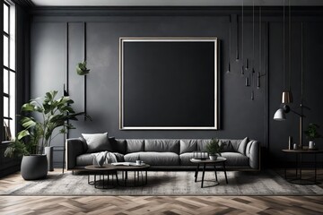 modern living room with sofa and wall frame mockup