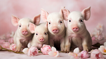 Mini Pig Family: A heartwarming image of a mini pig family, with adorable piglets surrounded by their loving parents, representing the joy and cuteness that mini pigs bring to our 