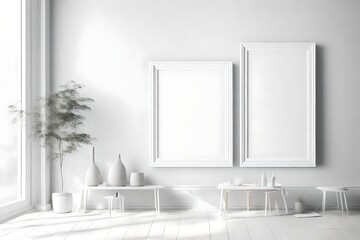 room with white wall and window and wall frame mockup