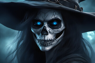 Scary Halloween witch with a big hat. Generative AI