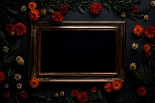 frame with roses and wall frame mockup