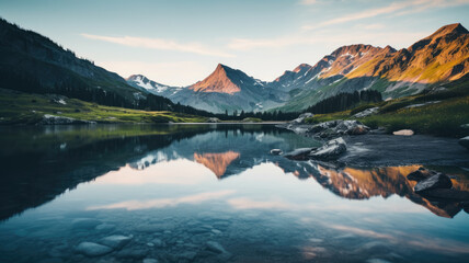 lake in the mountains in the morning
