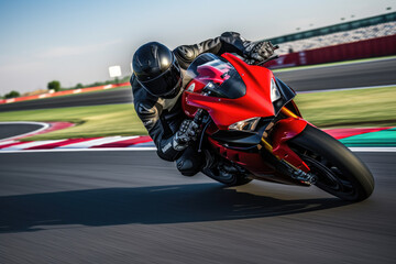 Motorcycle racing on a racing track