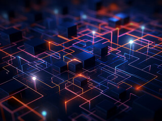 Innovative dark digital background, combining illustration, technologies, and sleek cybersecurity.