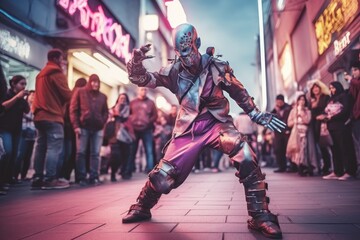 Naklejka premium Cyborg Street Performer