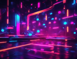 cybersport abstract background Scene for advertising, technology, showcase, banner, game, sport, cosmetic, business, metaverse. Sci-Fi, pink blue glowing neon city ,Generative AI