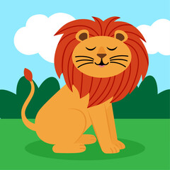 Cute lion illustration with background 