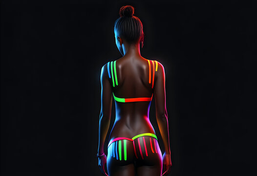 neon farbiges Bodypainting auf schwarzer Haut, gen AI