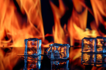 ice cubes on fire background for alcoholic cocktail 12
