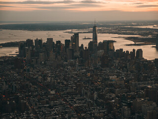 NYC from a helicopter downtown district