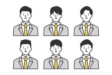ベーシックで好印象な表情の男性ビジネスパーソン　イラストアイコンセット